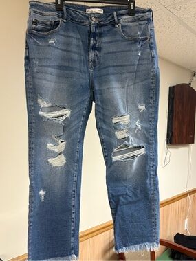 KanCan Distressed Medium Blue Straight-Leg Jeans